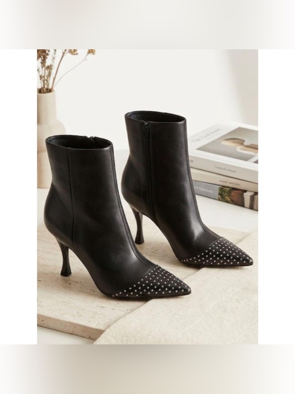 Nine West Black Studded Pointed-Toe Ankle Boots